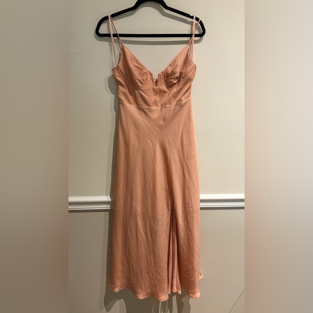 Petal & Pup Blush Pink Satin Midi Dress - Picture 3 of 7